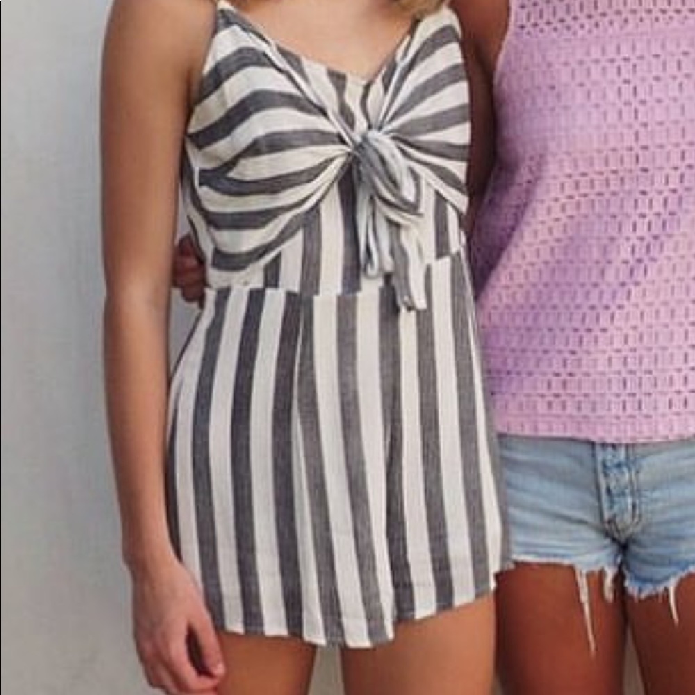gray & white striped romper